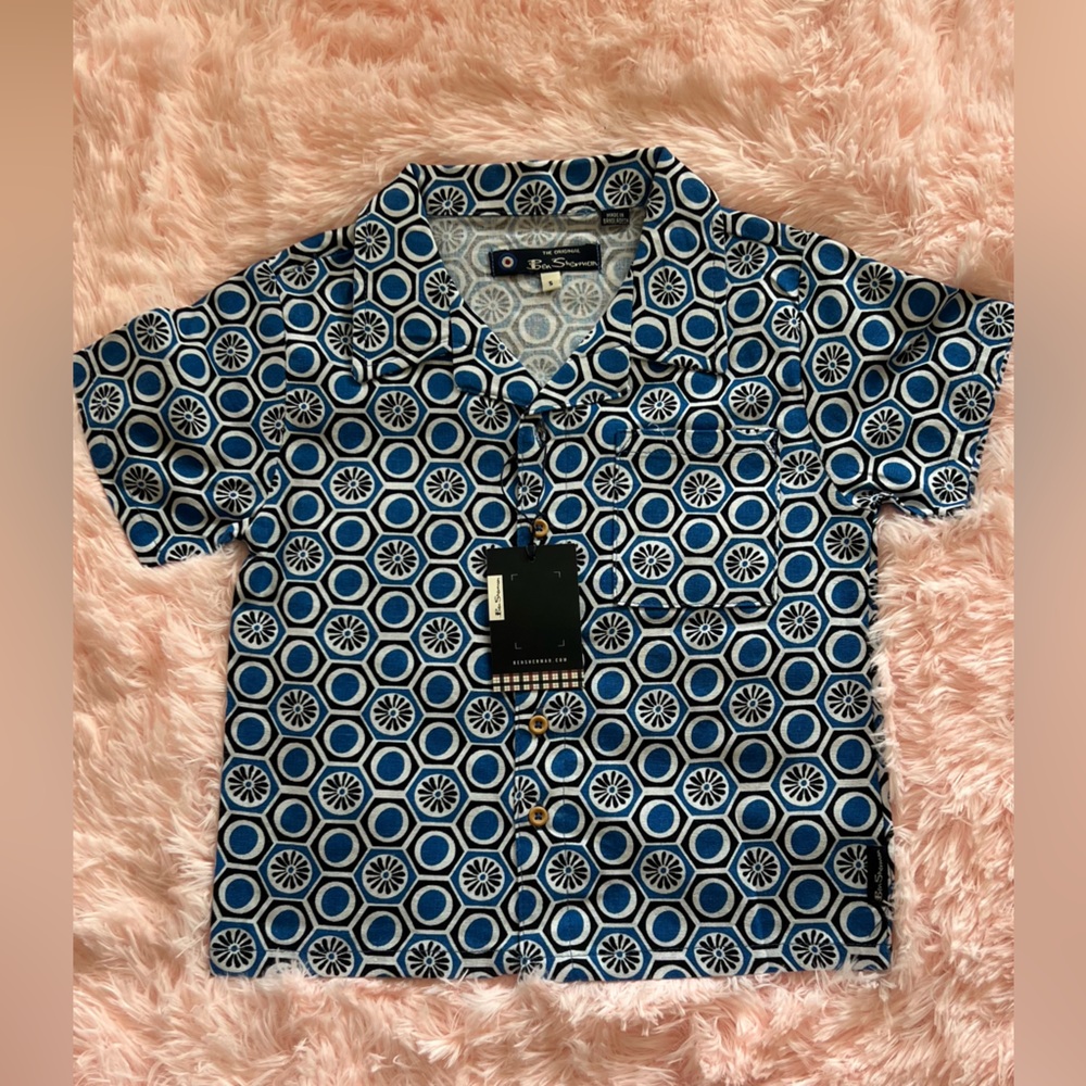Ben Sherman Blue and White Geometric Kids Shirt